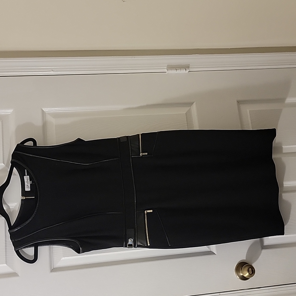 Calvin Klein Faux Leather Trim Midi Dress Size 10